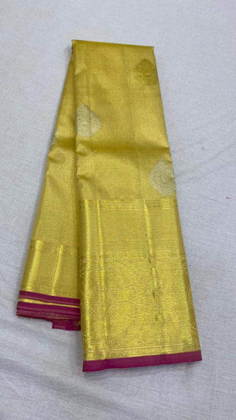 Beautiful Kanjivaram Silk Saree in Gold - Saree - FashionVibes
