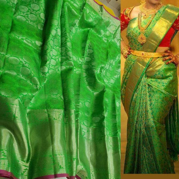 Beautiful Kanjivaram Silk Saree in Green - Saree - FashionVibes