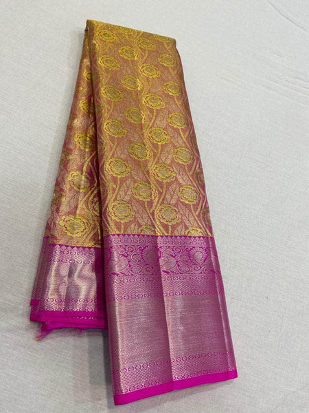 Beautiful Kanjivaram Silk Saree in Pink - Saree - FashionVibes