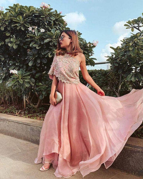 Beautiful Pink Indo-western Georgette Gown in - Gowns - FashionVibes