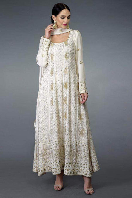 Pure Georgette Handwork Chikankari White Anarkali Suit
