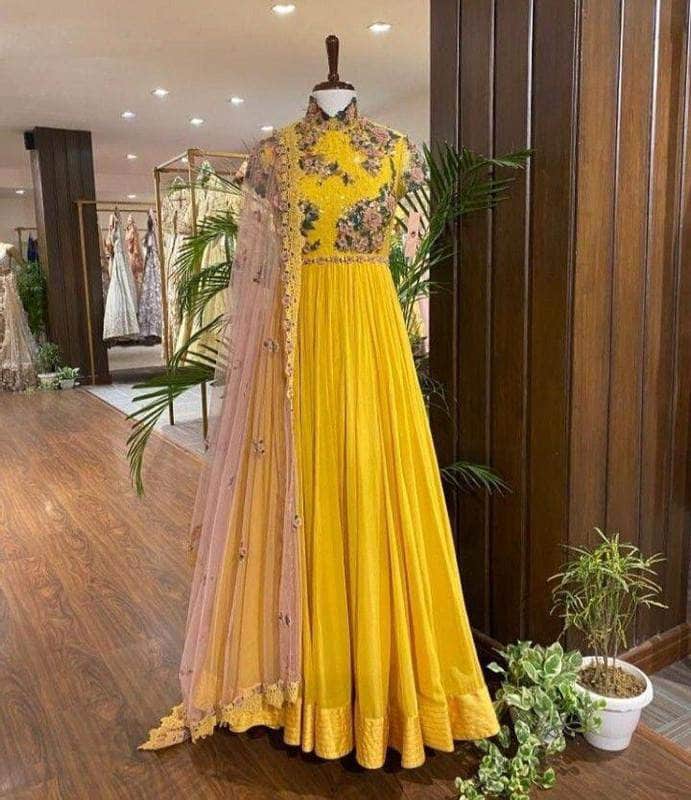 Elegant Yellow Heavy Embroidered Anarkali Suit