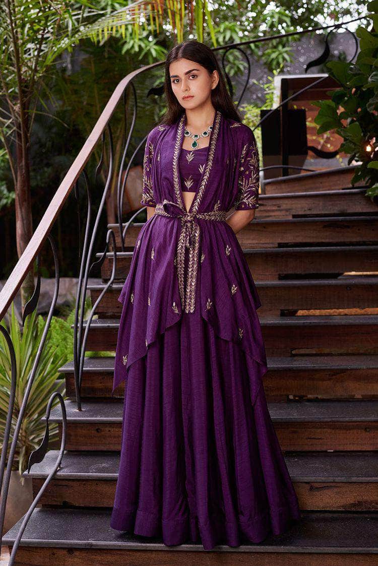 Shop Digital Print Work Silk Designer Gown In Purple for Festival Online :  274433 -