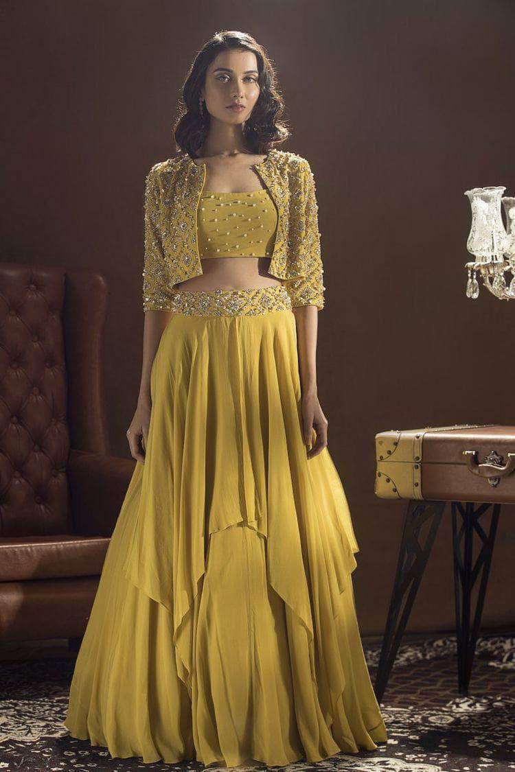 Beautiful Yellow Indo-western Georgette Gown FashionVibes Beautiful Yellow Indo-western Georgette Gown FashionVibes