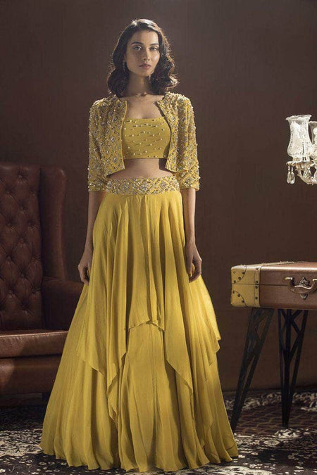 Stylish Yellow Indo-western Georgette Gown