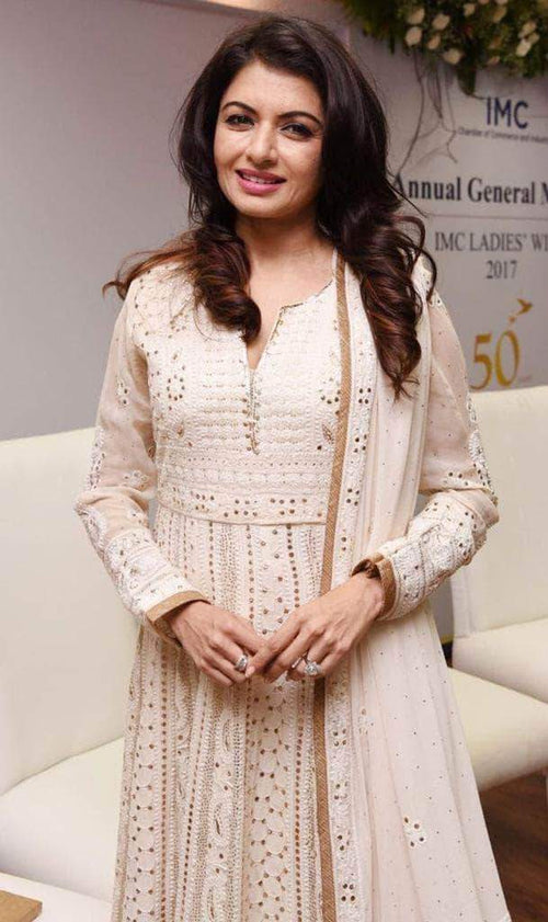 Bollywood Style Georgette Chikankari Wedding Anarkali Suit in - Salwar Suit - FashionVibes