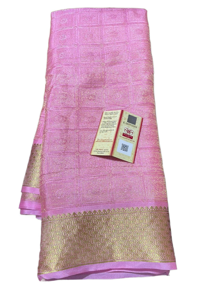 Brocade pattern 100gm Thickness Mysoree Silk Saree in Pink