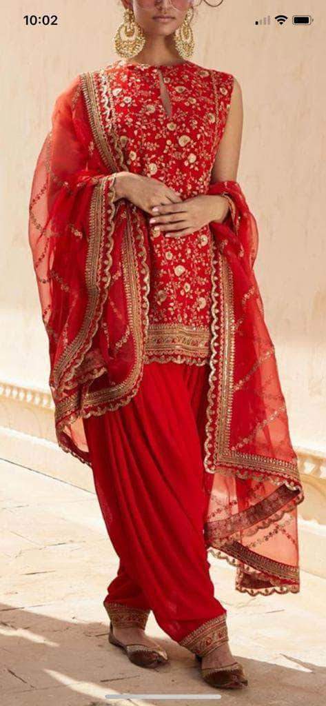 Chinon Chiffon Red Patola Suit in - Salwar Suit - FashionVibes