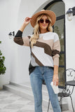 Color Block Dropped Shoulder Round Neck Tunic Sweater in Brown/Khaki / S - - Trendsi