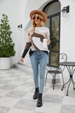 Color Block Dropped Shoulder Round Neck Tunic Sweater in - - Trendsi