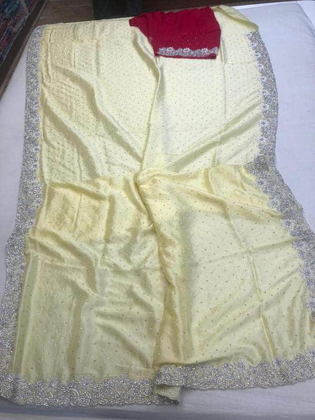 Crepe Silk Fancy Saree in Ivory - Saree - FashionVibes