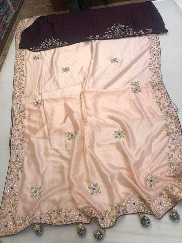 Crepe Silk Fancy Saree in PapayaWhip - Saree - FashionVibes
