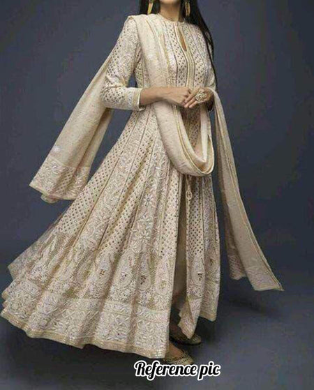 Designer Pure Georgette Handwork Chikankari Anarkali Wedding Suit