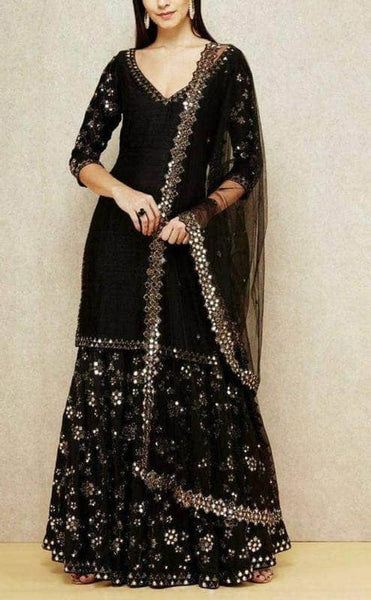 Cutest Black Pure Georgette Sharara Suit in - Salwar Suit - FashionVibes