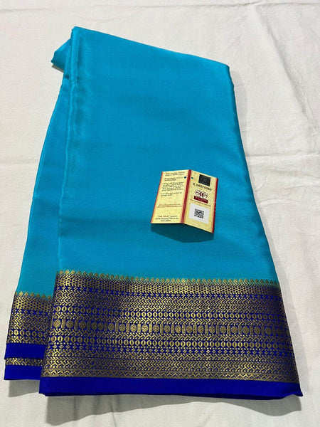 Designer 100gm Thickness South Silk Saree- Mysoree Silk Saree in blue - Saree - FashionVibes