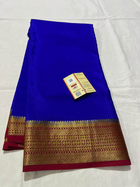 Designer 100gm Thickness South Silk Saree- Mysoree Silk Saree in Dark Blue - Saree - FashionVibes