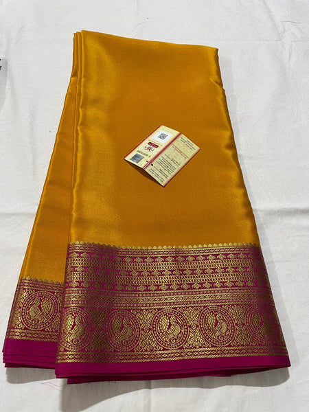 Designer 100gm Thickness South Silk Saree- Mysoree Silk Saree in Yellow - Saree - FashionVibes