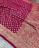Designer Banarasi  Georgette Chiffon - Silk Saree in Dark Pink - Saree - FashionVibes