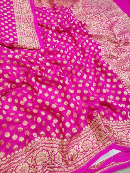 Designer Banarasi  Georgette Chiffon - Silk Saree in Fascinating Pink - Saree - FashionVibes