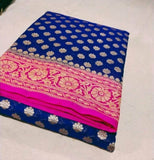 Designer Banarasi  Georgette Chiffon - Silk Saree in Navy Blue - Saree - FashionVibes