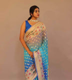 Designer Banarasi  Georgette Chiffon - Silk Saree with meenakari work in dark Blue - Saree - FashionVibes