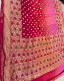 Designer Banarasi  Georgette Chiffon - Silk Saree with meenakari work in Dark Pink - Saree - FashionVibes