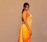 Designer Banarasi  Georgette Chiffon - Silk Saree with meenakari work in Dark yellow Shaded - Saree - FashionVibes