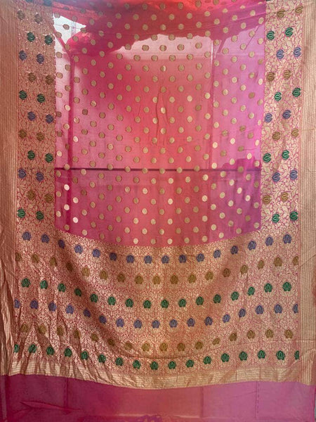 Designer Banarasi  Georgette Chiffon - Silk Saree with meenakari work in Pink - Saree - FashionVibes