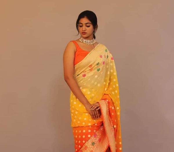Designer Banarasi  Georgette Chiffon - Silk Saree with meenakari work in - Saree - FashionVibes