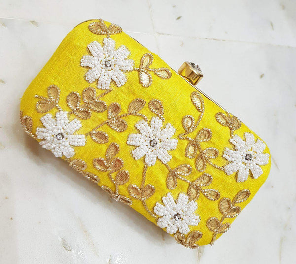 Designer Hand-embroidered Clutches in Yellow - Shoes & Cluthes - FashionVibes