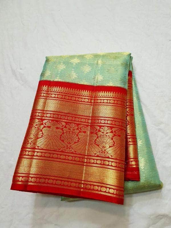 Designer Kanjivaram Pure Silk Saree in LightGreen - Saree - FashionVibes