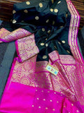 Designer Katan Silk Saree with Antique Zari Work in Pink - Saree - FashionVibes