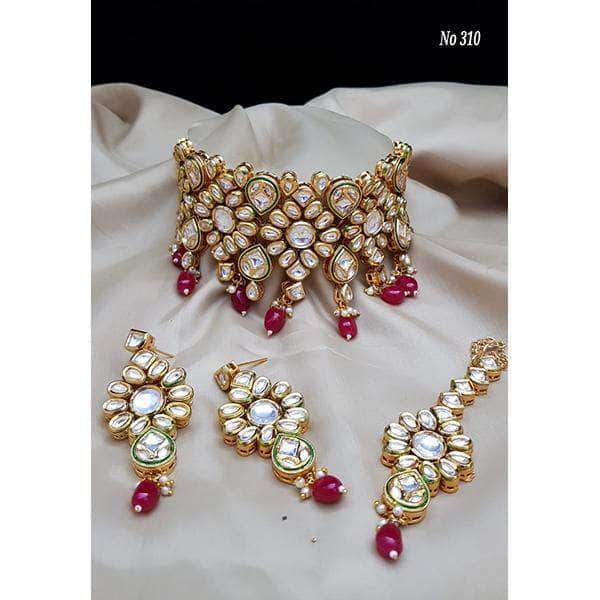 Designer Kundan Choker Set in Red - Jewelry - FashionVibes