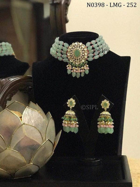 Designer Kundan Necklace Set in Gray - Jewelry - FashionVibes