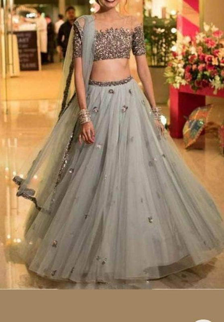 Pure Georgette Lehenga with Silver Sequin Embroidery
