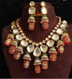 Designer Onyx Beads Kundan Set in Orange - Jewelry - FashionVibes