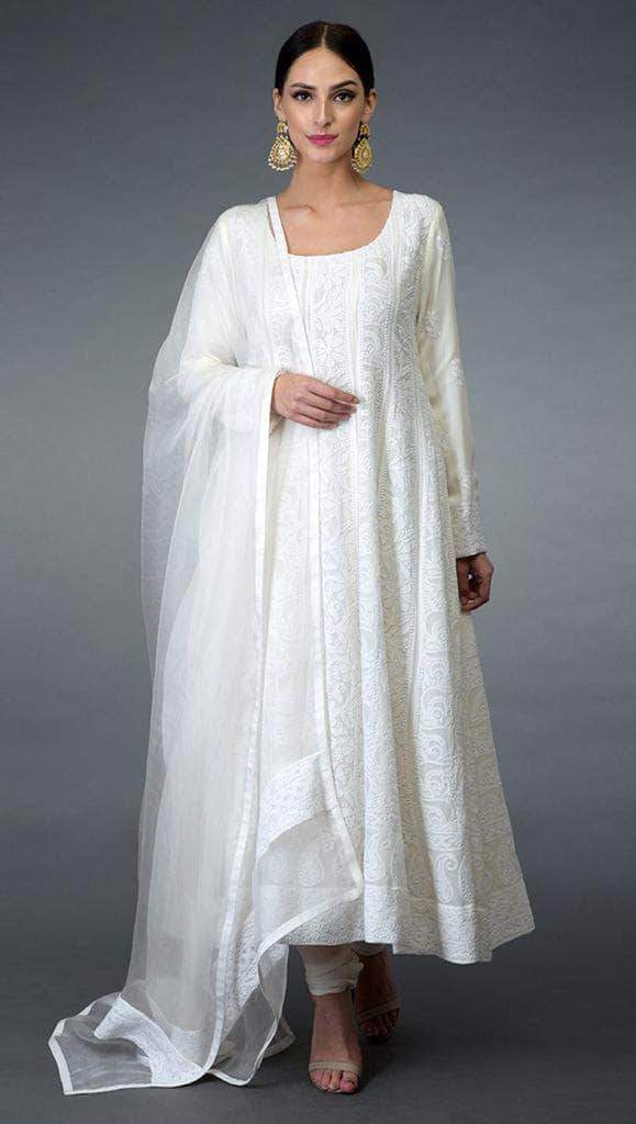 Stylish white anarkali gown