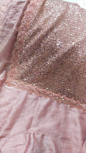 Designer Sequin Saree in Pink - Saree - FashionVibes