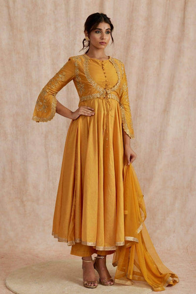 Designer Silk Anarkali Suit with embroidery in Yellow - Salwar Suit - FashionVibes
