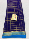 Designer South Silk Check Saree in Blue - Saree - FashionVibes