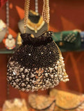 Embroidered Sequins Zari Work Potli Bag in Black - Shoes & Cluthes - FashionVibes