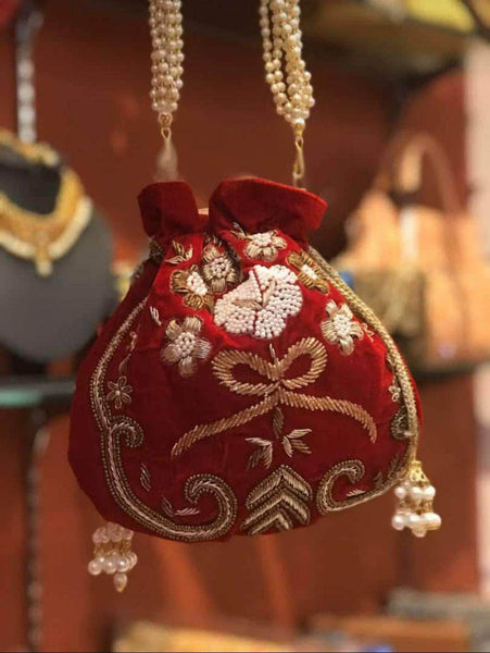Embroidered Sequins Zari Work Potli Bag in - Shoes & Cluthes - FashionVibes