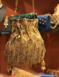 Embroidered Sequins Zari Work Potli Bag in Yellow - Shoes & Cluthes - FashionVibes