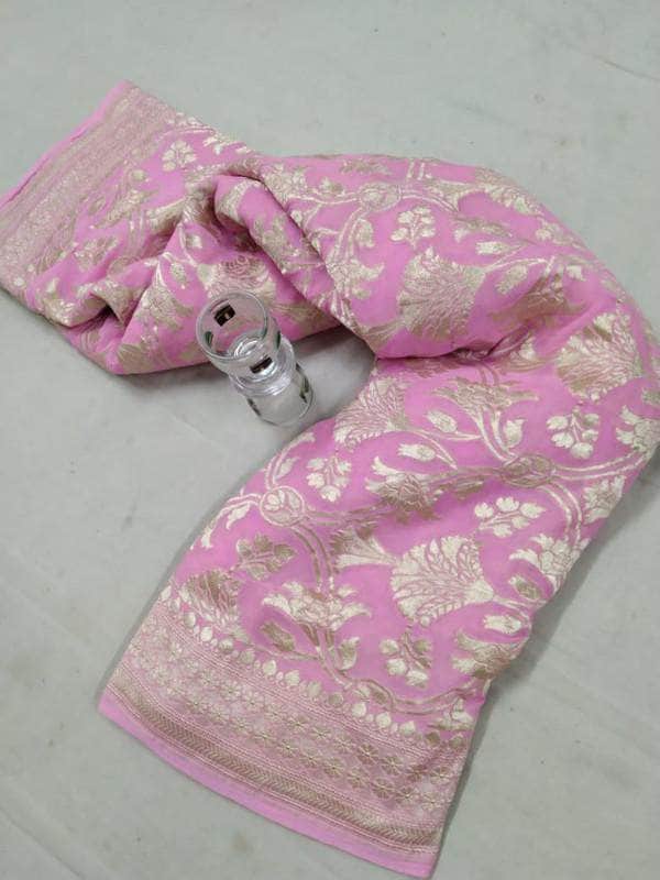Exclusive Banarasi Chiffon Khaddi Georgette Silk Saree in Pink - Saree - FashionVibes
