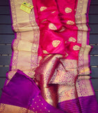 Exclusive Gold Zari Banarasi Silk Saree in Dark Pink - Saree - FashionVibes