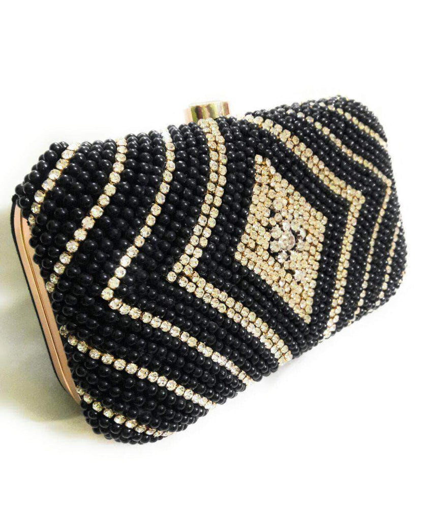 Exclusive Hand Embroidered with Moti Sequin Work Clutches in Black - Shoes & Cluthes - FashionVibes