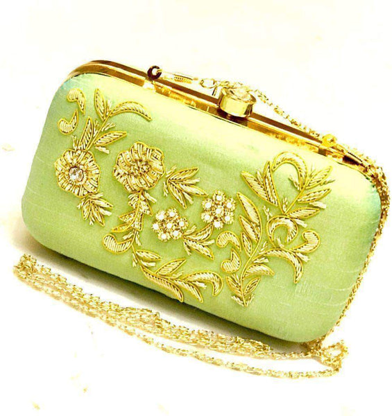 Exclusive Hand Embroidered with Zardozi Work Clutches in Green - Shoes & Cluthes - FashionVibes