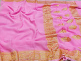 Exclusive Handloom Banarasi Chiffon Saree in Peach in Pink - Saree - FashionVibes