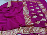 Exclusive Handloom Banarasi Chiffon Saree in Peach in Purple - Saree - FashionVibes