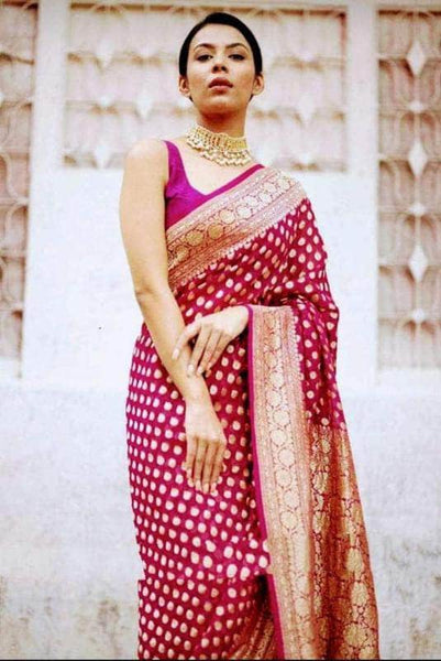 Exclusive Pure Banarasi Shiffon Khaddi Saree in Purple - Saree - FashionVibes